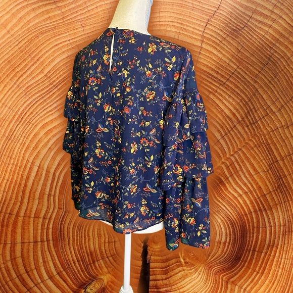 Madewell ‘Ruffle Sleeve Top’ in “Oriental Floral Midnight” Navy Blue Size Small - Picture 12 of 16